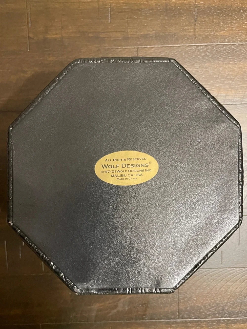 Wolf Designs Octagon Jewelry Box Black Faux Croc Locking Case With Mirror